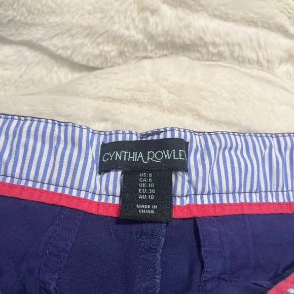 Cynthia Rowley 6 Dark Blue Chino High Waist Snap Close Casual Summer Shorts - Picture 8 of 9